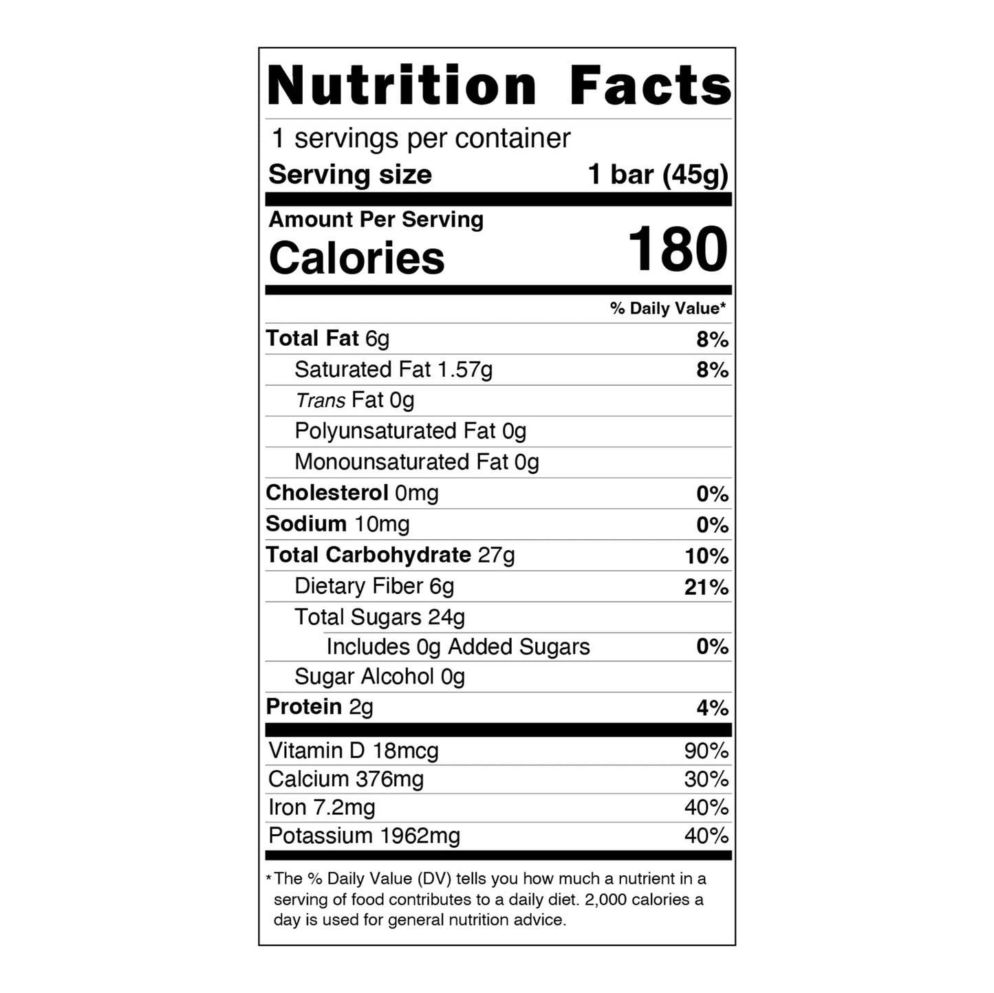 ORIGINAL gfBar nutrition facts
